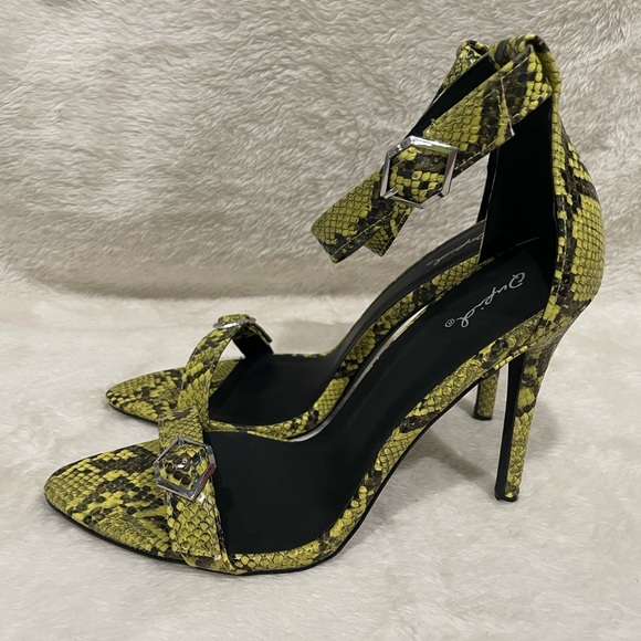 Qupid snakeskin print heels strap heels stiletto faux snake skin - Picture 5 of 11